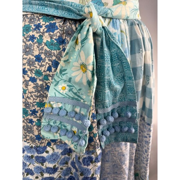 Handmade Vintage Patchwork Wrap Skirt  OS Blues   Cotton Blend - Picture 4 of 16